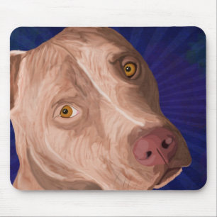 Mousepad Pitbull vermelho do nariz com um fundo azul