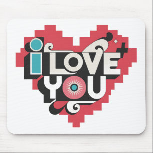 Mousepad Pixel Heart Eu Te Amo Tipografia Retro