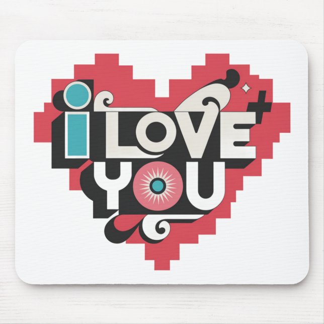 Mousepad Pixel Heart Eu Te Amo Tipografia Retro (Frente)