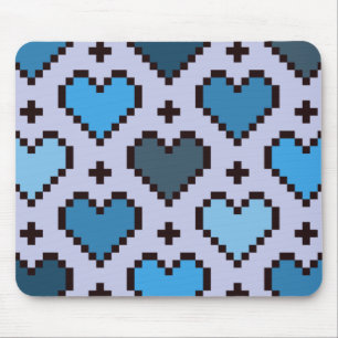 Mousepad Pixel padrão cardíaco azul e roxo 