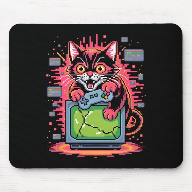 Mousepad Pixel Rage Cat Retro Gamer Glitch In 8-bit Style 1 (Frente)