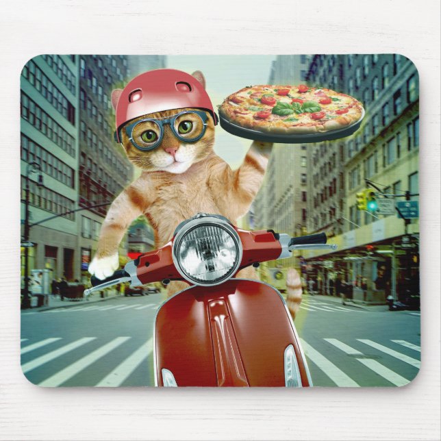 Mousepad Pizza cat - gato - entrega de pizza (Frente)