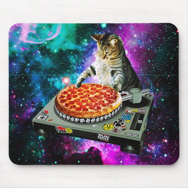 Mousepad pizza de gato dj espacial (Frente)