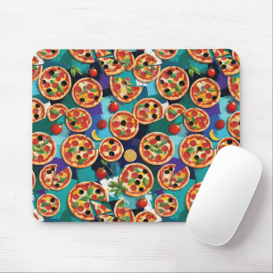 Mousepad Pizza De Pepperoni abstrato com Cor Azul