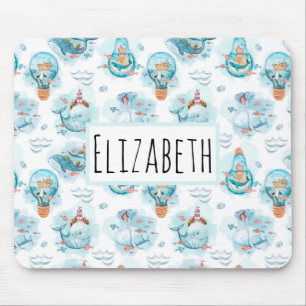 Mousepad Placa de Mouse com Padrão de Aquarelas de Baleias