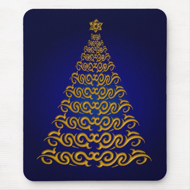 Mousepad Placa de Mouse de Árvore de Natal Azul Elegante (Frente)
