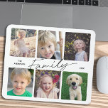 Mousepad Placa de Mouse de Colagem de Fotografias da Famíli<br><div class="desc">Este simples mouse pad oferece 6 fotos para você adicionar suas fotos favoritas de membros da família. A caligrafia moderna do estilo de escrita manual diz: "Família" O texto personalizado permite que você adicione seu nome de família e ano.</div>