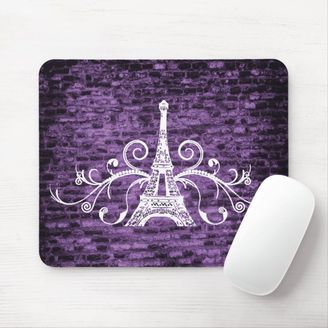Mousepad Placa de Mouse de Grunge Torre Eiffel Roxo (Com mouse)