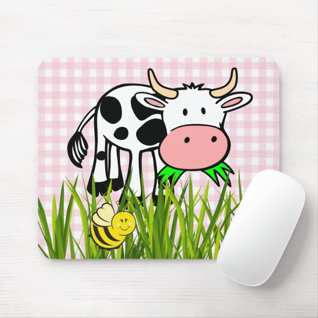 Mousepad Placa de Mouse de Xadrez Rosa Floral de Vaca! Mous (Com mouse)