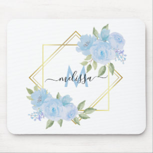Mousepad Placa de Mouse Floral Azul-Bebê Personalizada Boni