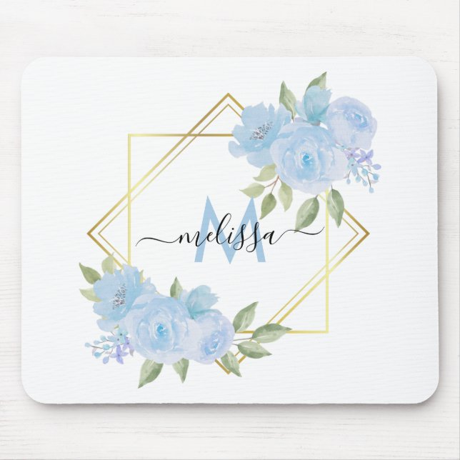 Mousepad Placa de Mouse Floral Azul-Bebê Personalizada Boni (Frente)