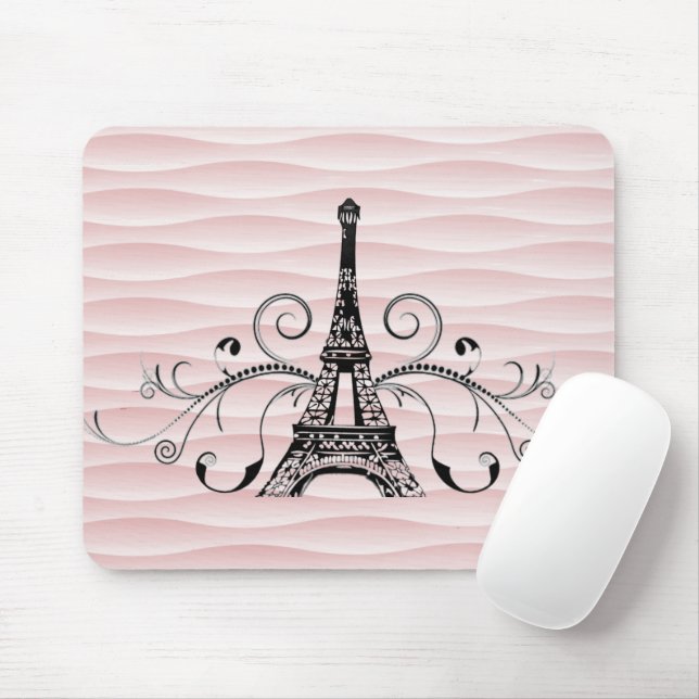 Mousepad Placa de mouse florescente da torre Eiffel rosa (Com mouse)