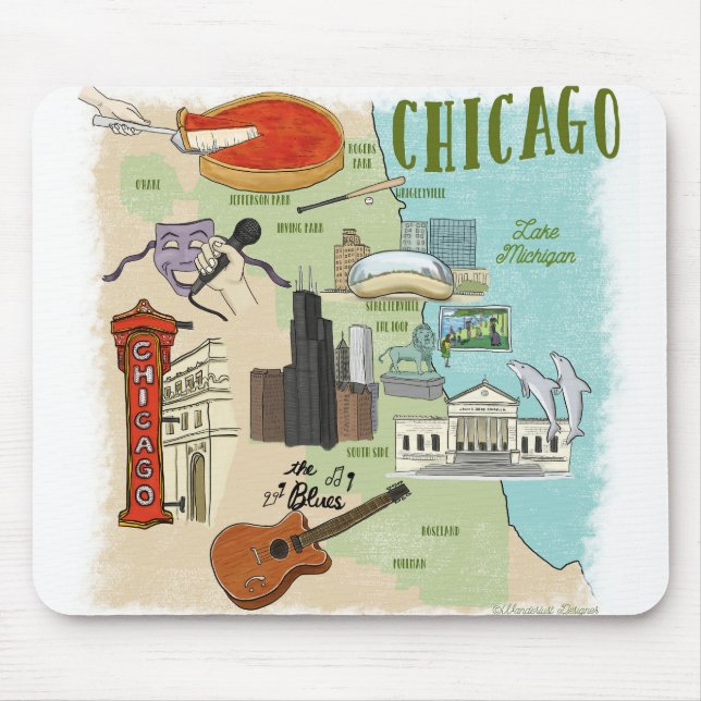 Mousepad Placa de Mouse Ilustrada de Chicago (Frente)