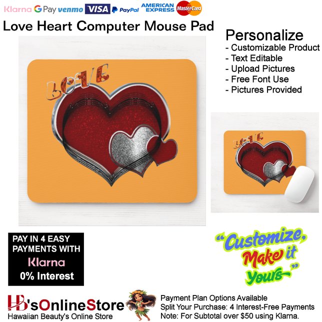 Mousepad Placa de Mouse Laranja do Coração (Love Heart Computer Mouse Pad with Orange Background.)