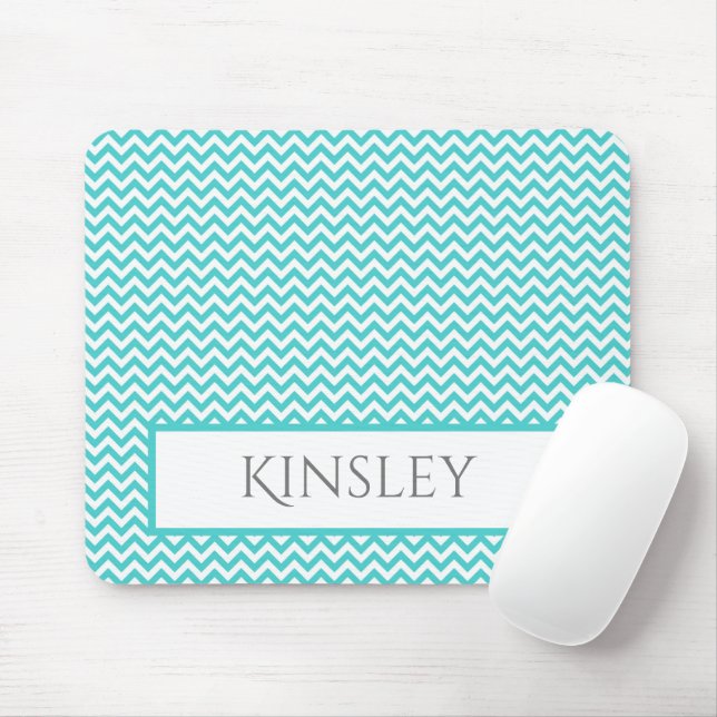Mousepad Placa de Mouse Personalizada Chevron Simples Teal (Com mouse)