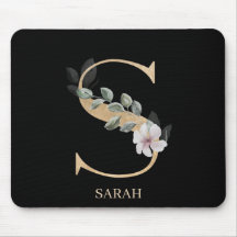 Placa de Mouse Personalizada Floral S Monograma