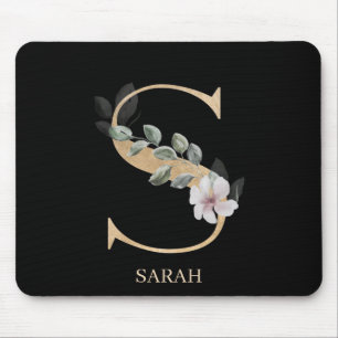 Mousepad Placa de Mouse Personalizada Floral S Monograma
