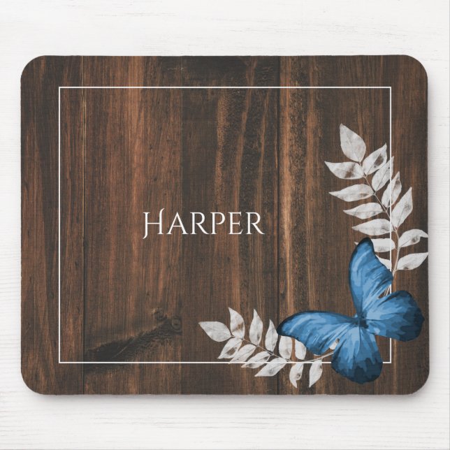 Mousepad Placa de Mouse Personalizada Rustic Blue Butterfly (Frente)
