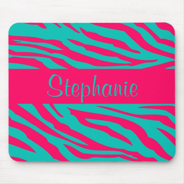 Mousepad Placa de Mouse Personalizada Zebra Rosa e Teal (Frente)