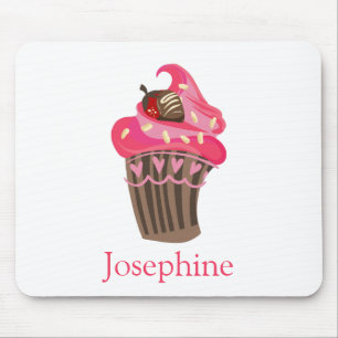 Mousepad Placa de mouse rosa com Cupcake branco personaliza