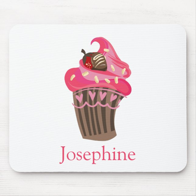 Mousepad Placa de mouse rosa com Cupcake branco personaliza (Frente)