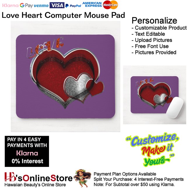 Mousepad Placa de Mouse Roxo do Coração (Love Heart Computer Mouse Pad with White Background.)