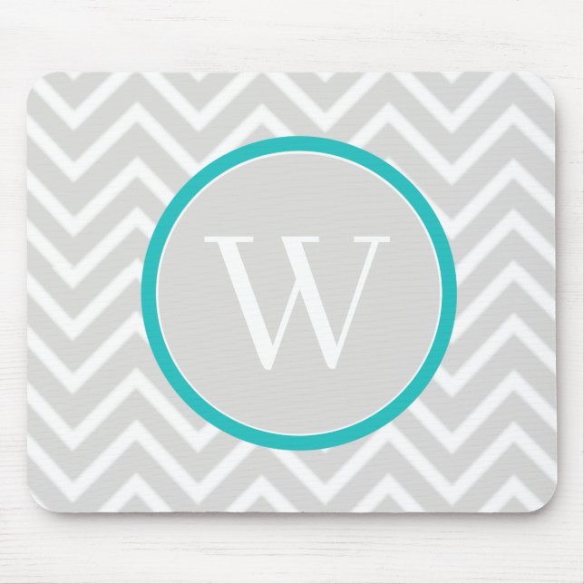 Mousepad Placa de Mouse Teal Chevron Monograma (Frente)