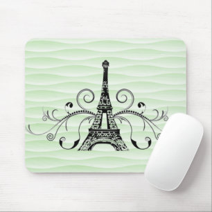 Mousepad Placa de Mouse Verde Torre Eiffel Flourada