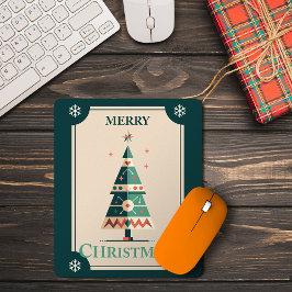Mousepad Placa de Natal Retroativa com Design de Árvore Geo