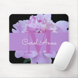 Mousepad Placa de Rato Preto Floral, Púrpura, Monograma, Ro