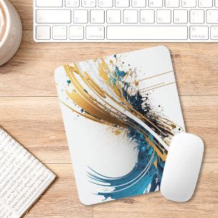 Mousepad Placa do mouse abstrato azul e Dourada - Design di