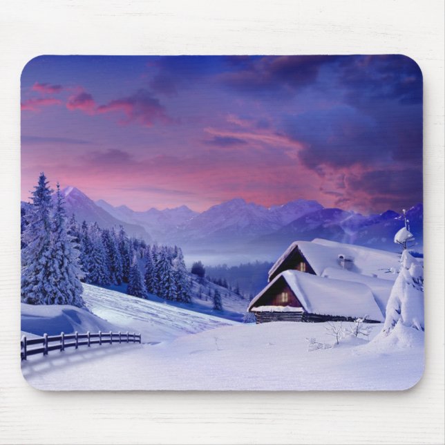 Mousepad Placa do Mouse de Cena de Neve da Montanha (Frente)