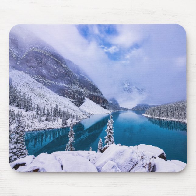 Mousepad Placa do Mouse de Cena de Neve do Lago Montanha (Frente)