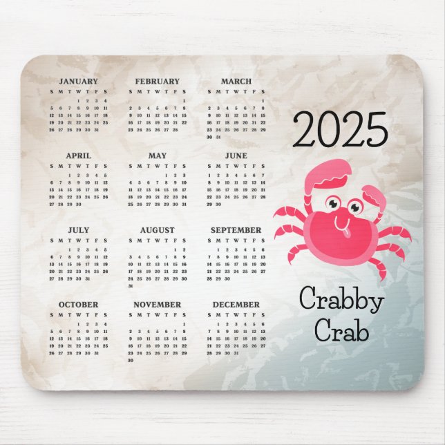 Mousepad Placa do mouse do Caranguejo Design 2025 Calendar (Frente)