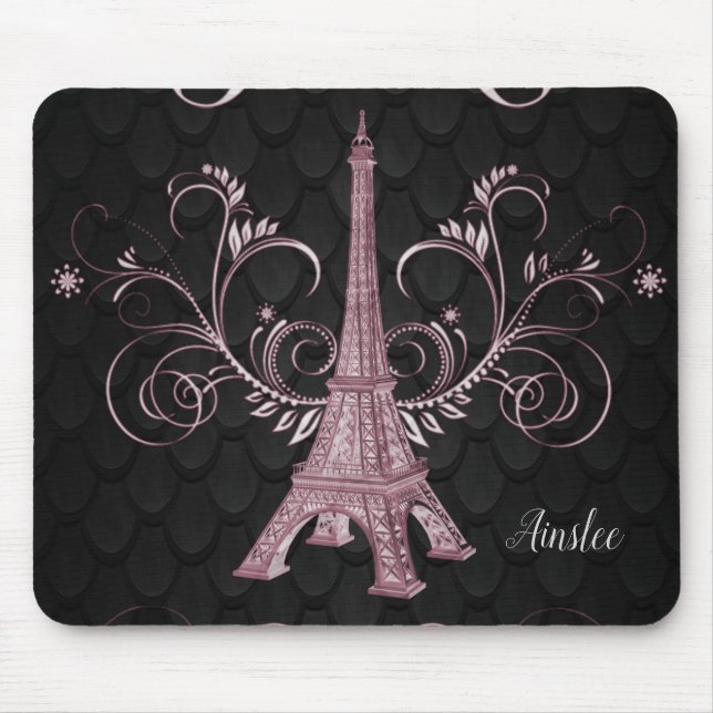 Mousepad Placa do mouse em torre Eiffel, cor-de-rosa, (Frente)