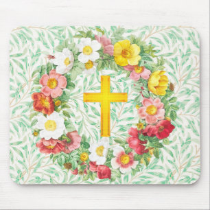 Mousepad Placa do mouse Floral Wreath Cross com Rosa da Vin