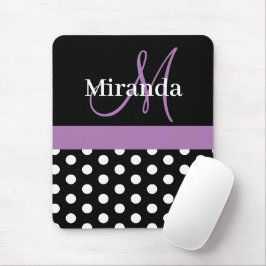 Mousepad Placa do mouse preto e roxo com Bolinhas branca