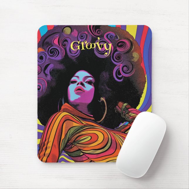 Mousepad Placa do mouse Retro Groovy (Com mouse)