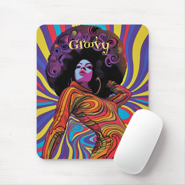 Mousepad Placa do mouse Retro Groovy (Com mouse)