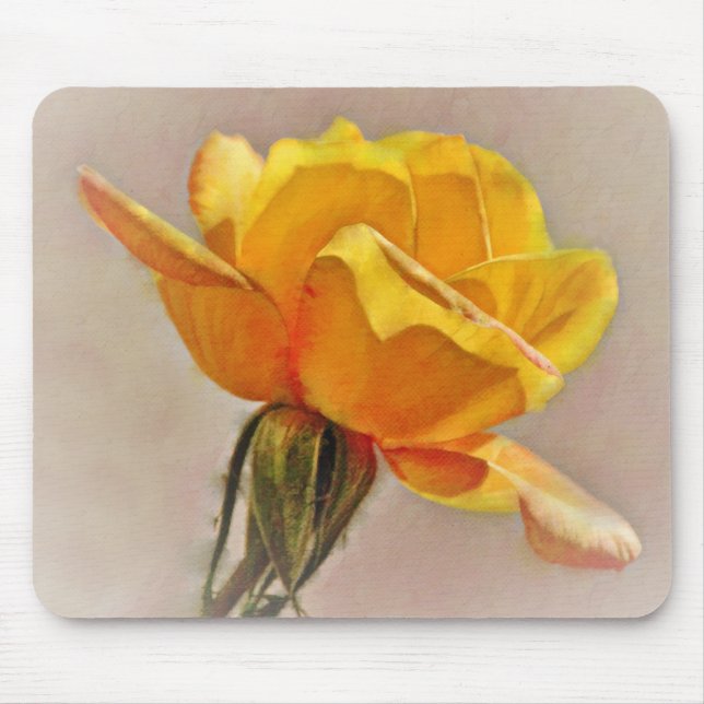 Mousepad Placa Dourada de Mouse com Flor Rosa Amarelo (Frente)
