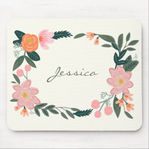 Mousepad Placa Floral de Na moda Rosa para Jardim