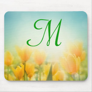 Mousepad Placa inicial do mouse, monograma amarelo-tulipa c