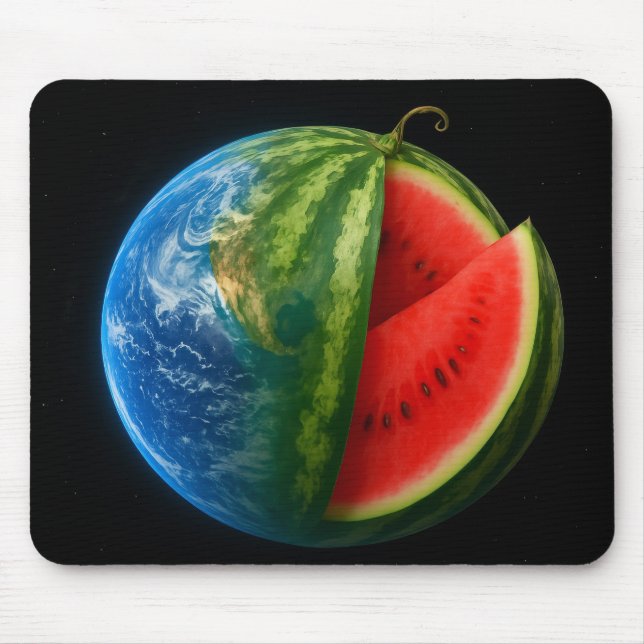 Mousepad Planeta Criativo de Melancia Flutuante no Espaço. (Frente)