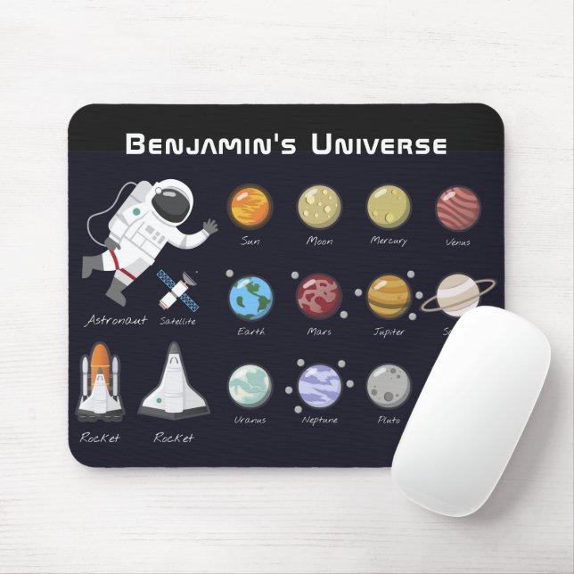 Mousepad Planetas Infantis Monograma Monograma Universo Col (Com mouse)