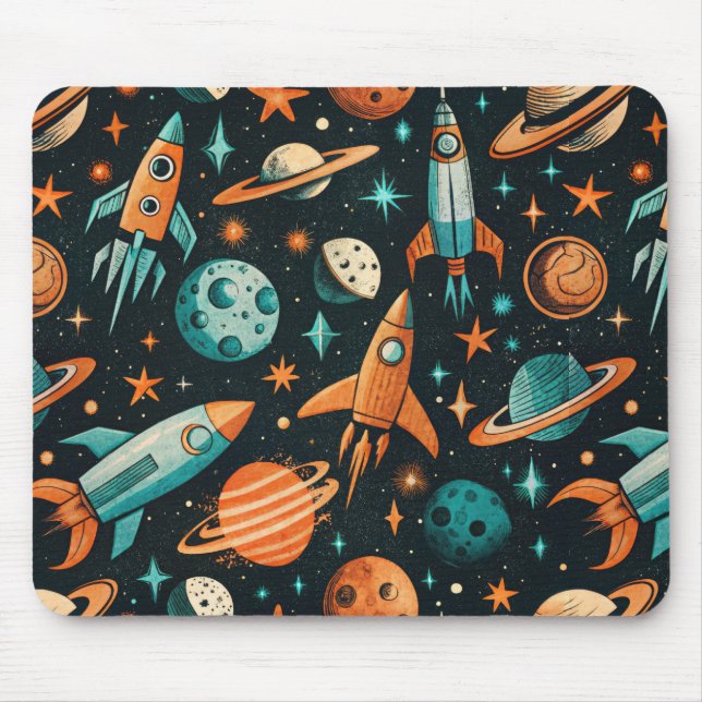 Mousepad Planetas Sonhadores Spacecore Azul Turquesa Laranj (Frente)