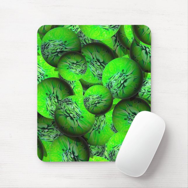 Mousepad Planetas verdes neonatos - padrão em ótica 3D (Com mouse)
