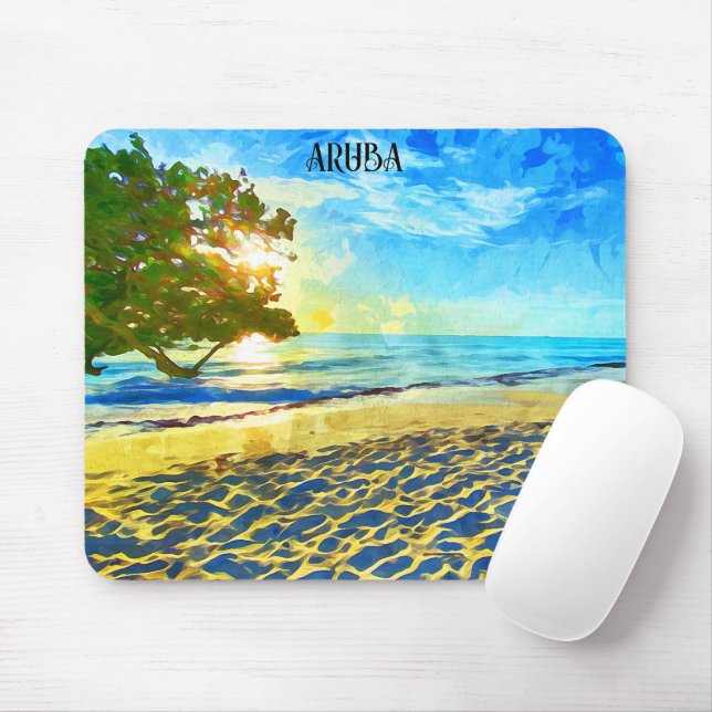 Mousepad Planície de praia mínima da ilha de Caribe de Arub (Com mouse)