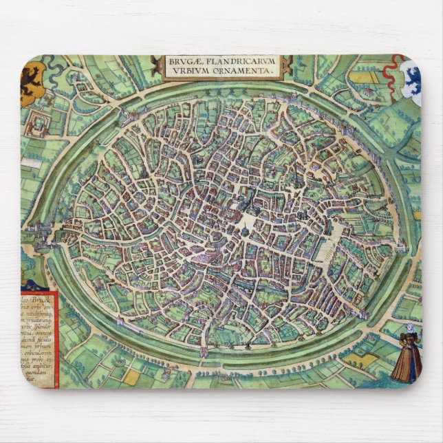 Mousepad Plano de cidade de Bruges, 'de Civitates Orbis (Frente)