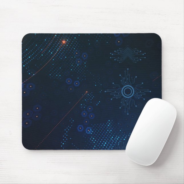 Mousepad Plano de fundo da tecnologia simples azul preto (Com mouse)