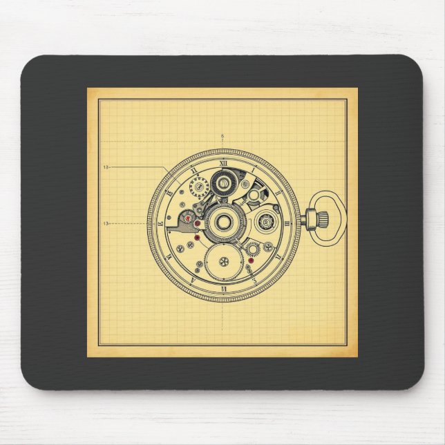 Mousepad Plano de Relógio de Bolso Antigo Impresso (Frente)